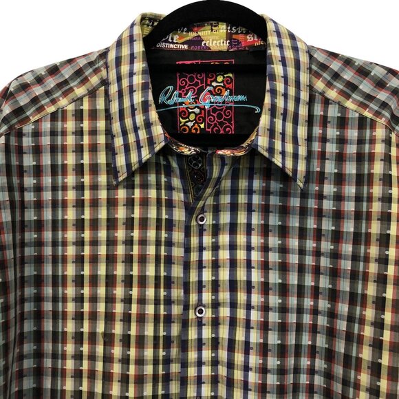 Robert Graham Plaid Woven Button-Down Shirt Contrast Paisley Cuff Collar Size XL - Picture 3 of 12